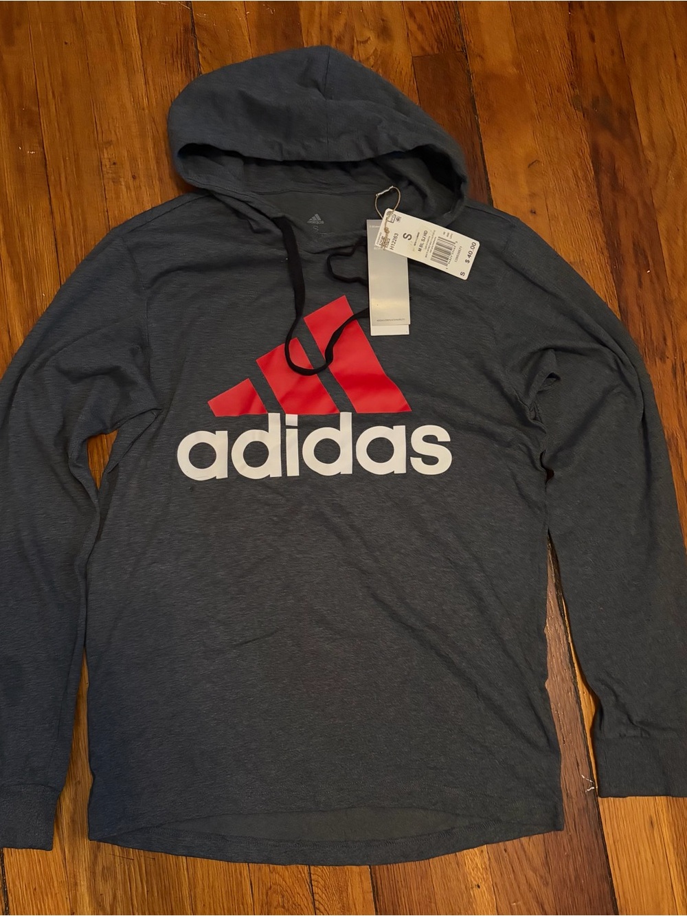 adidas Men’s Charcoal Crewneck Hoodie with Red Logo